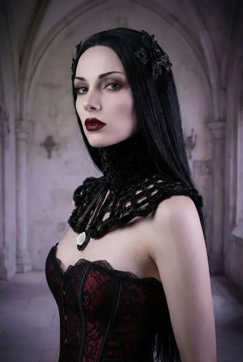 Gothic Spider Web Collar in Velour - Victorian Velvet