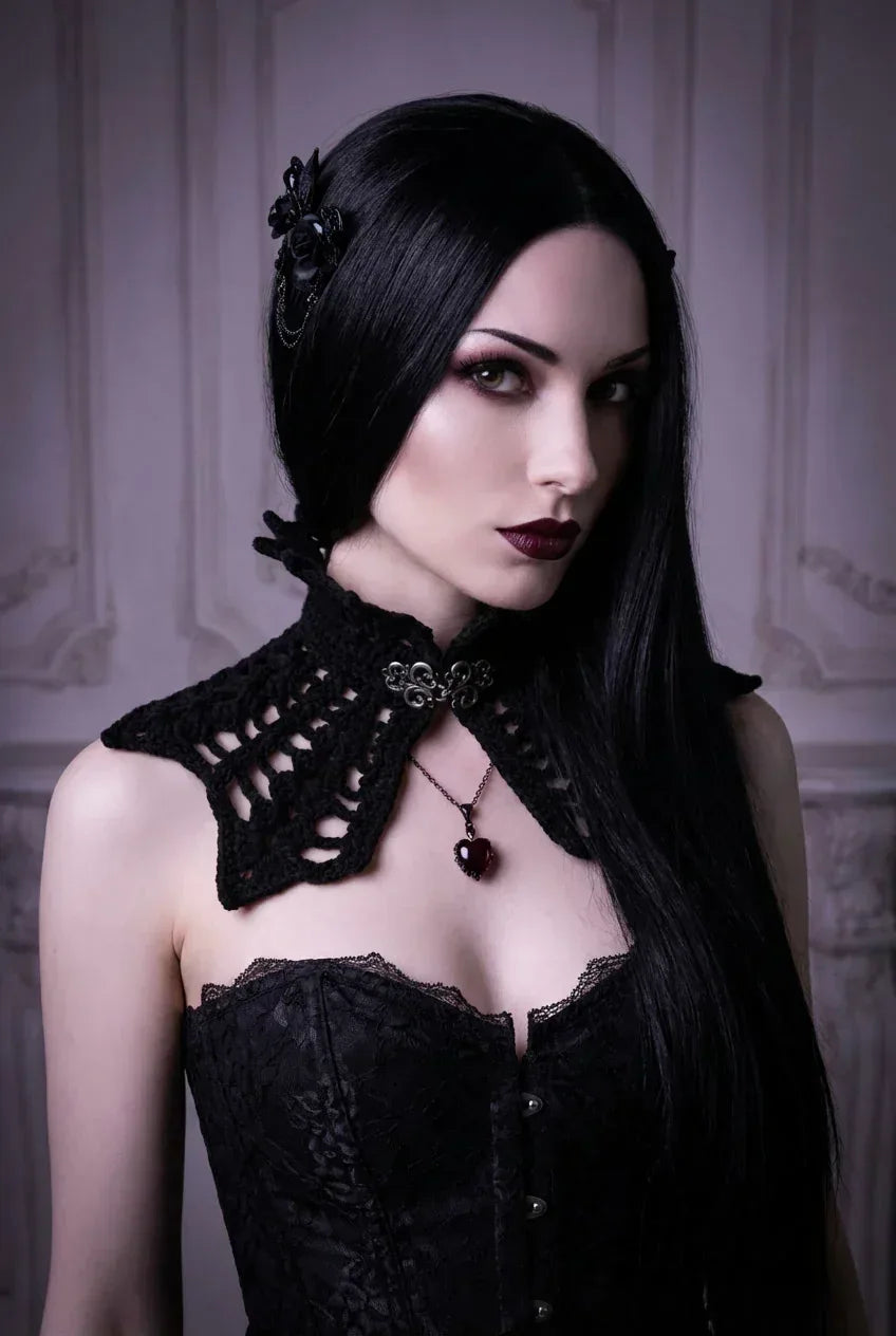 Gothic Raven Wings Collar - Black Crochet Lace - Victorian Velvet
