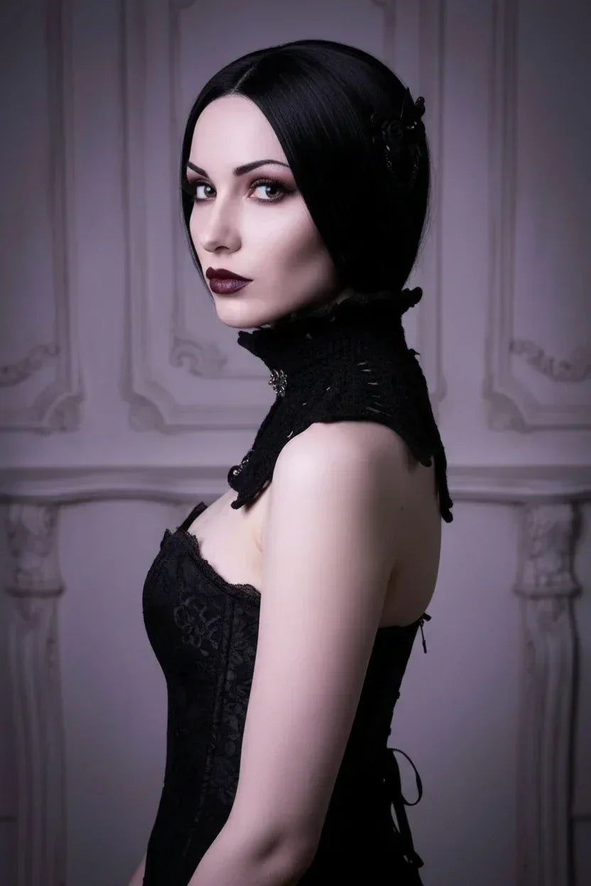 Gothic Raven Wings Collar - Black Crochet Lace - Victorian Velvet
