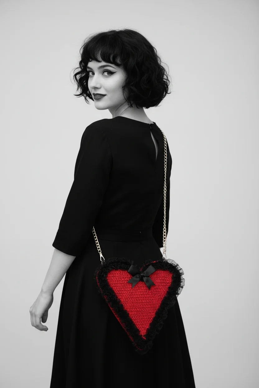 Poison Cherry Heart Bag — Handmade Gothic Crochet Crossbody