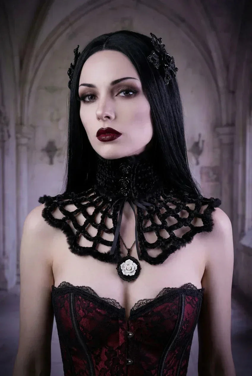 Gothic Spider Web Collar in Velour - Victorian Velvet