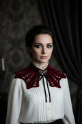 Burgundy Velvet Bat Wing Collar with Ornate Brooch - Victorian Gothic - Victorian Velvet