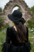 Elegant Gothic Hat with Bow - Black Crochet - Victorian Velvet