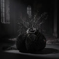 Gothic Velour Pumpkin with Spider Web and Black Rose - Victorian Velvet