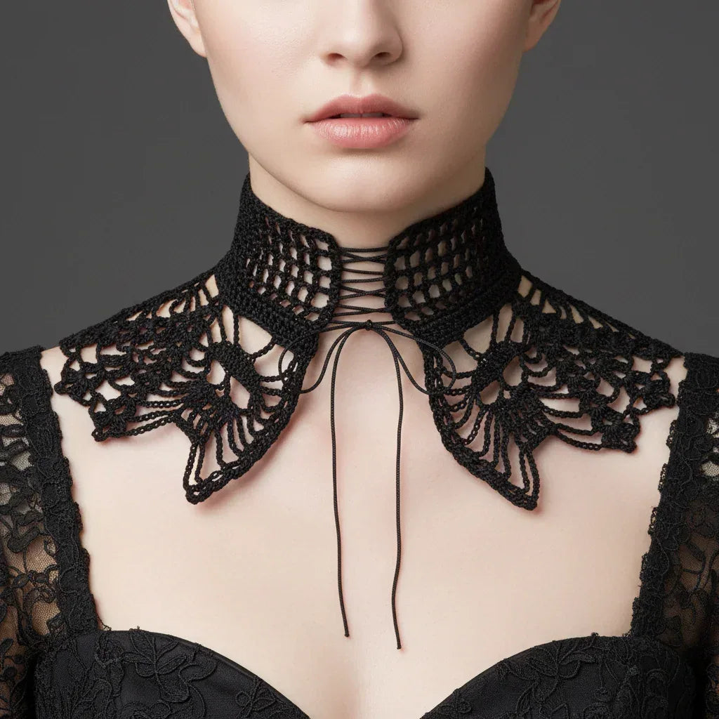 Gothic Collar with Skulls - Black Lace - Victorian Velvet