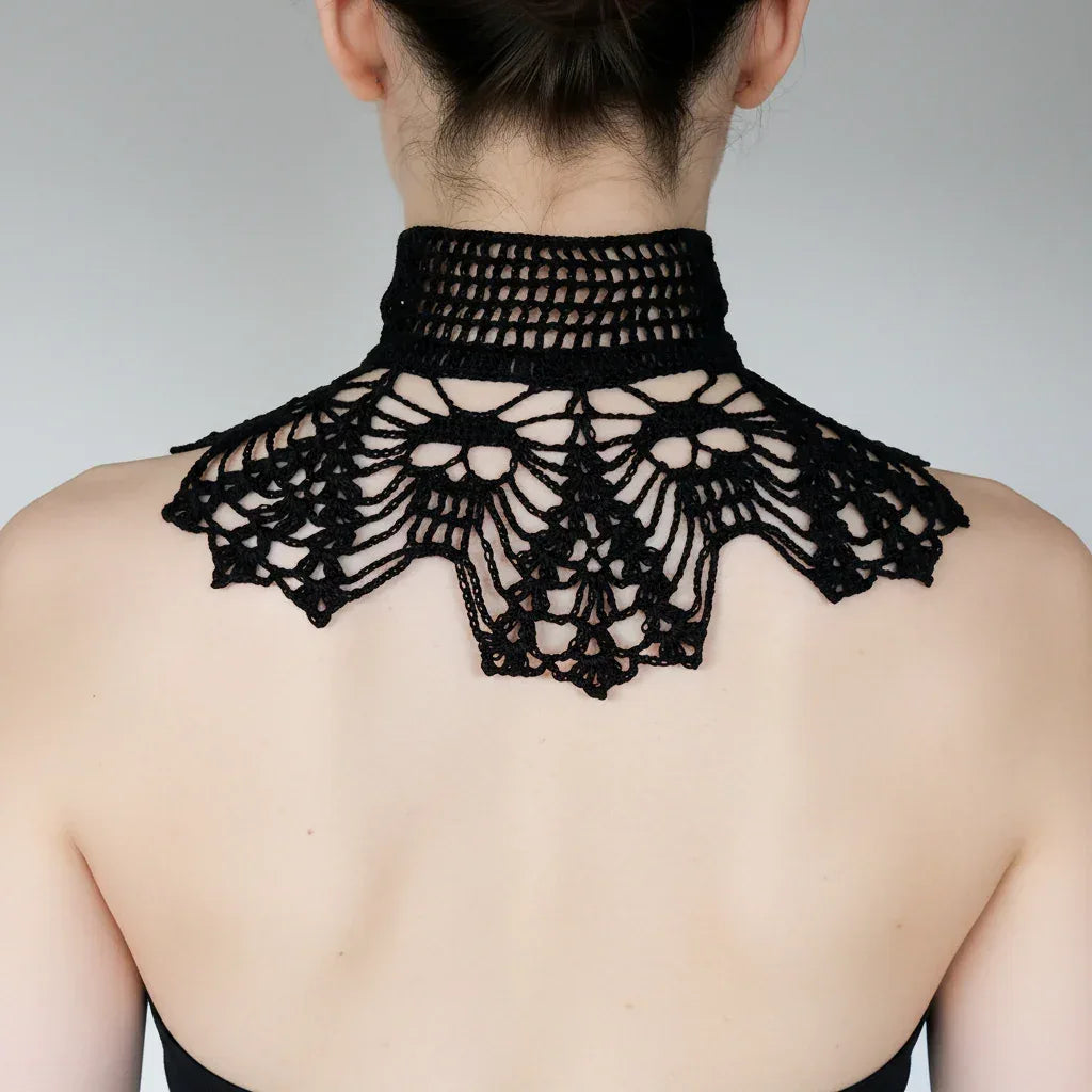 Gothic Collar with Skulls - Black Lace - Victorian Velvet