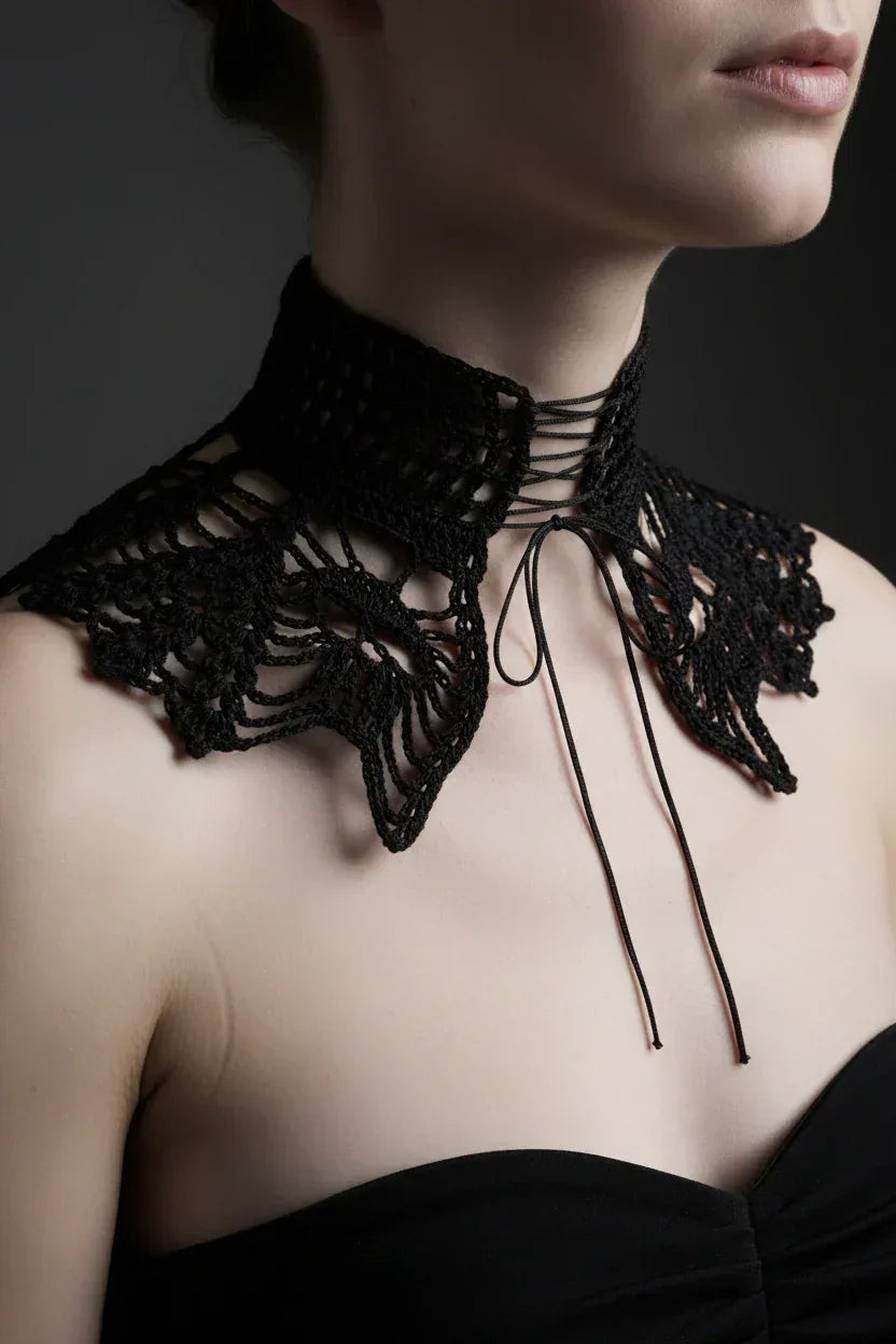Gothic Collar with Skulls - Black Lace - Victorian Velvet