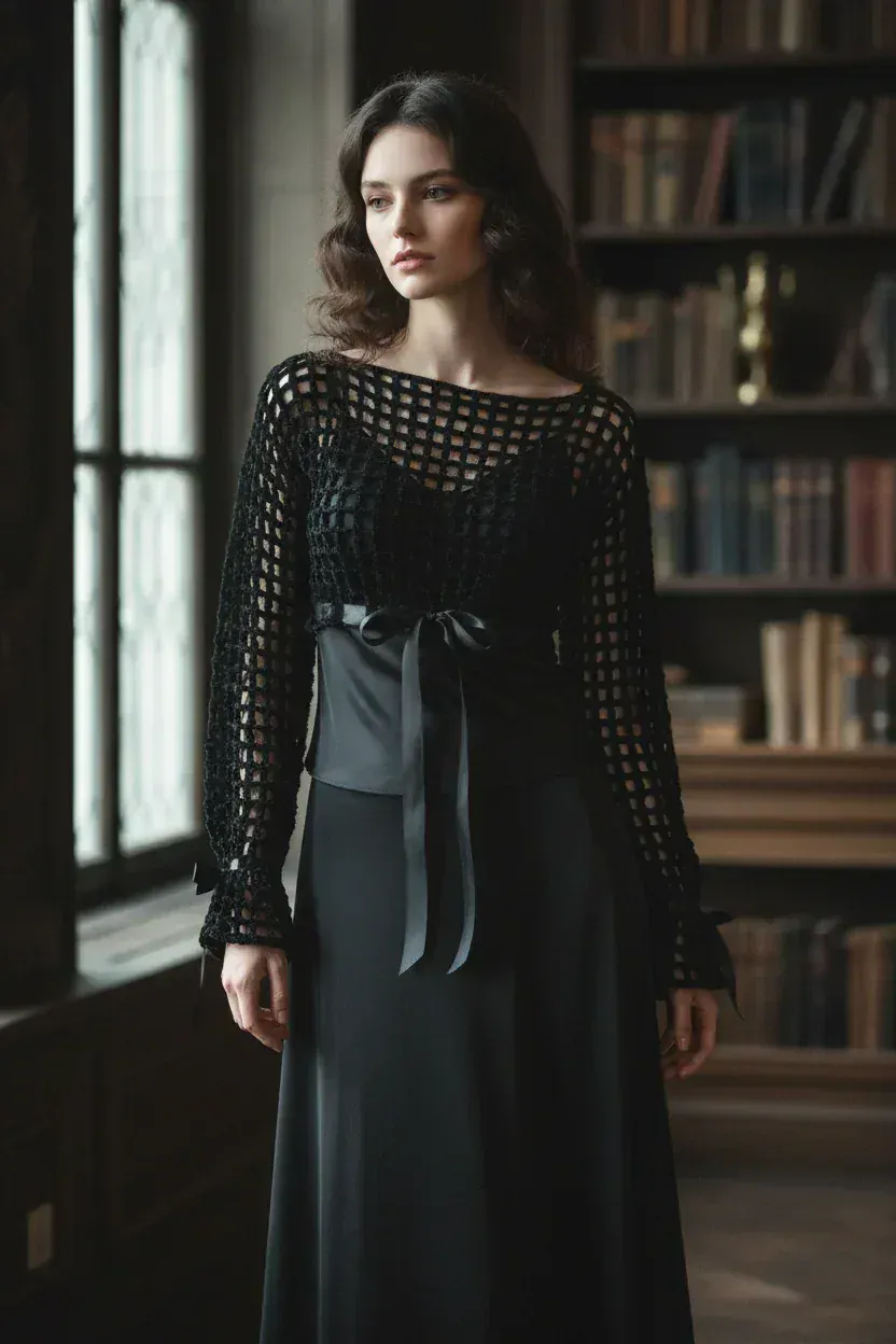 Gothic Crochet Bolero with Bows - Victorian Velvet