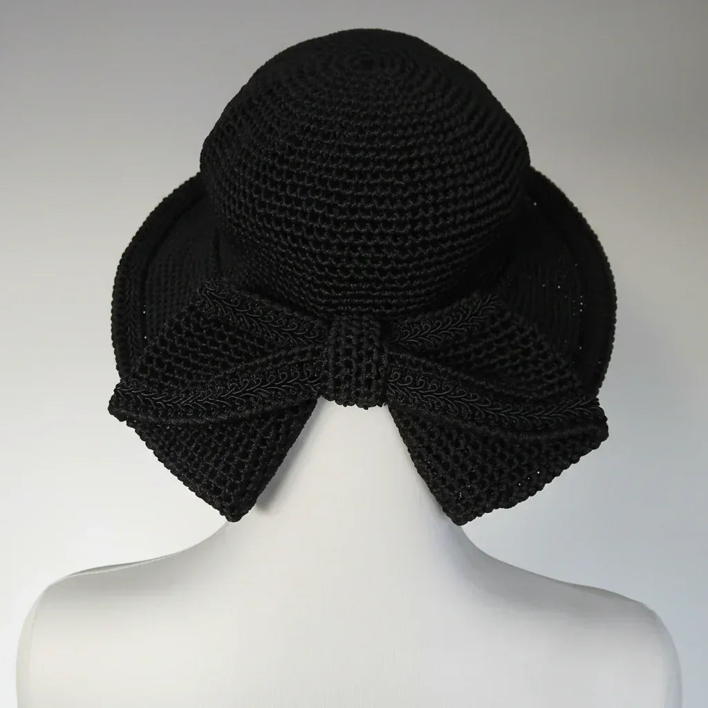 Elegant Gothic Hat with Bow - Black Crochet - Victorian Velvet