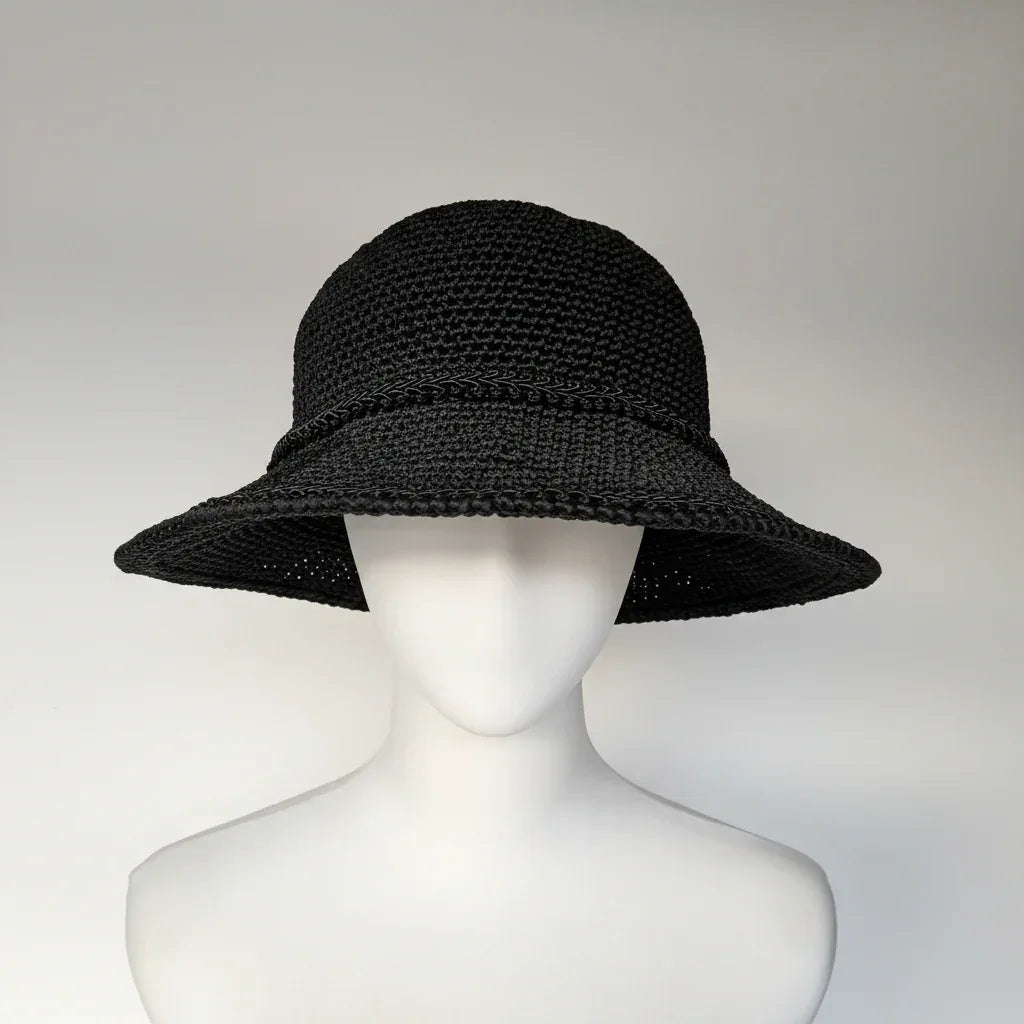 Elegant Gothic Hat with Bow - Black Crochet - Victorian Velvet