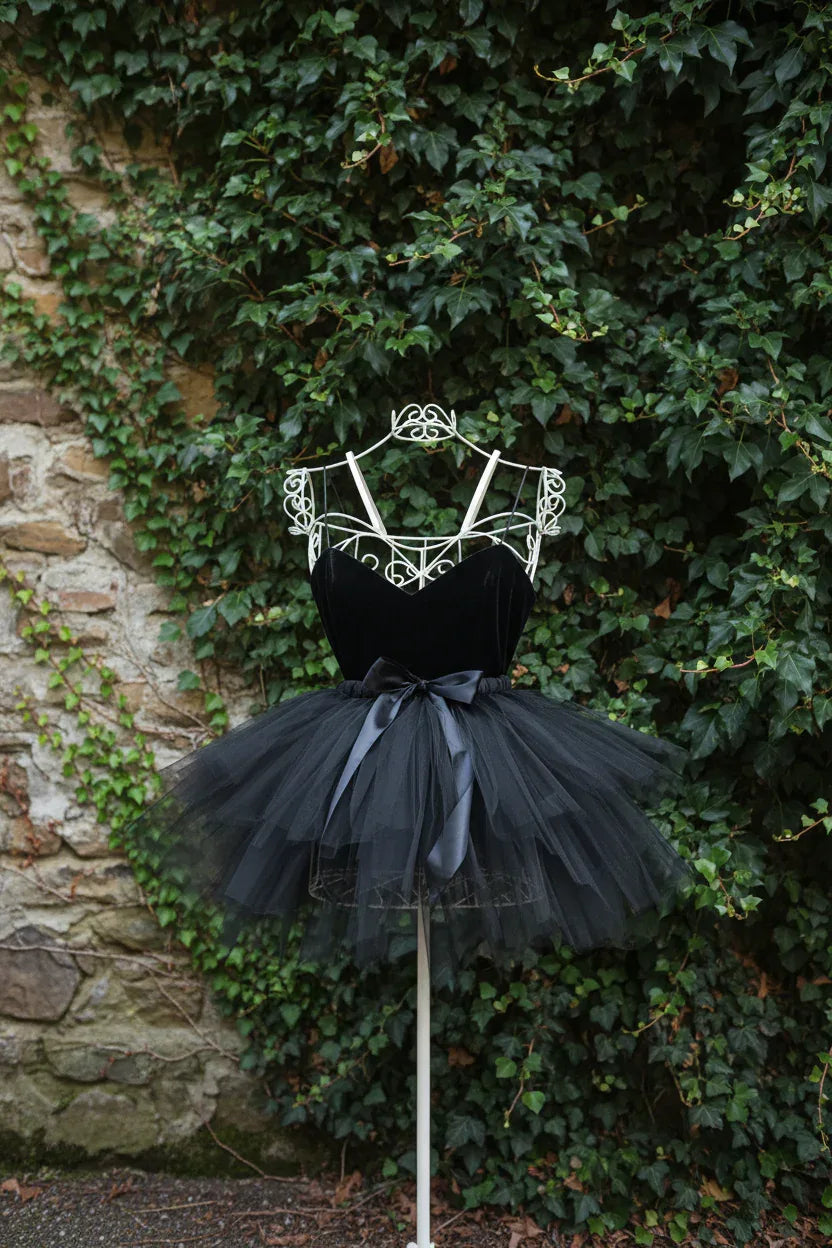 Black Tulle Ballerina Skirt with Satin Bow - Victorian Velvet
