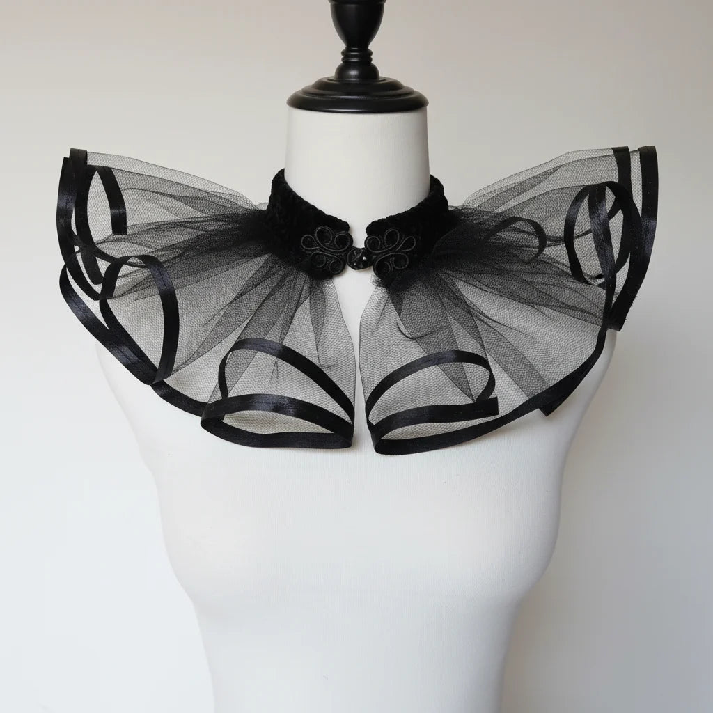 The Shadow Bloom Gothic Vampire Collar on white dress mannequin, front view, white background - Victorian Velvet