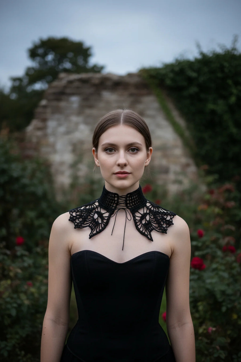 Gothic Collar with Skulls - Black Lace