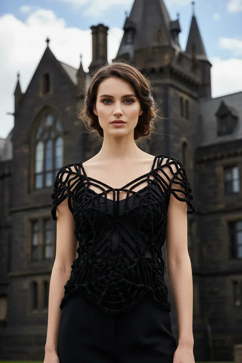 Gothic Spider Web Blouse - Velour Yarn - Victorian Velvet
