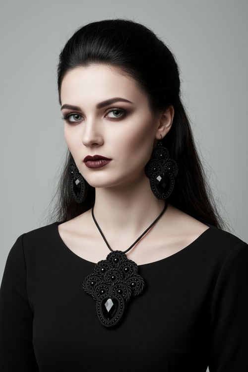 Black Soutache Jewelry Set - Gothic Romance