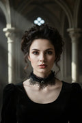 Victorian Choker with Openwork Lace - Black Lace - Victorian Velvet