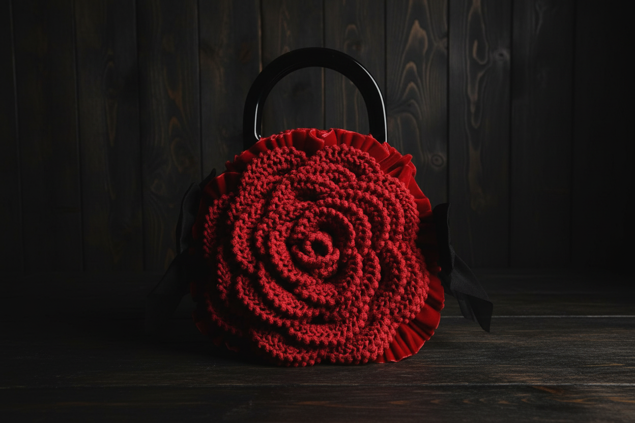 Red Rose Crochet Handbag - Gothic Romance