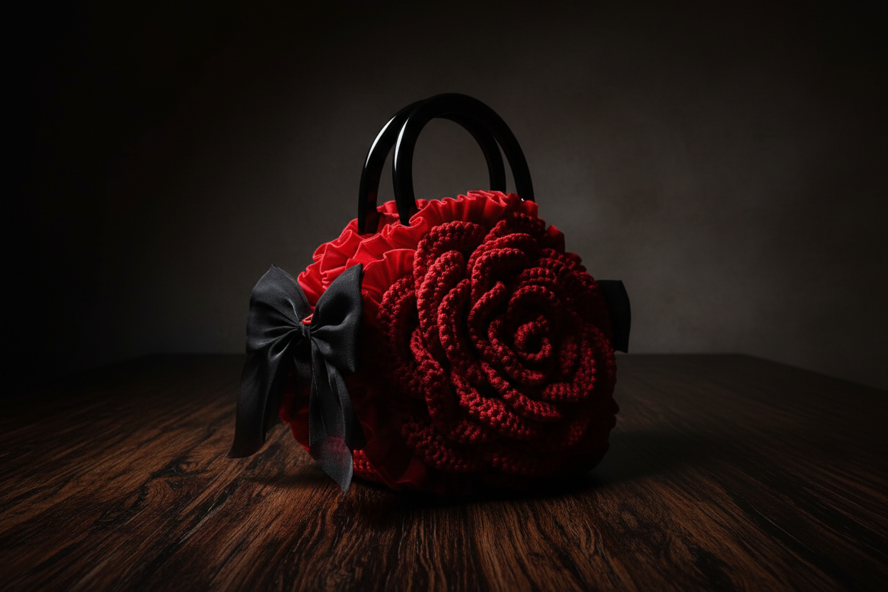 Red Rose Crochet Handbag - Gothic Romance