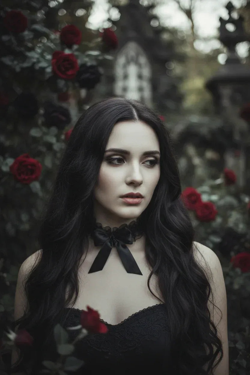 Romantic Choker with Bow - Black Lace - Victorian Velvet